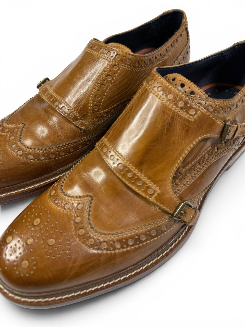 Cole Haan Tan Leather Wingtip Double Monk Strap Shoes 8.5 NWOB - Picture 7 of 9